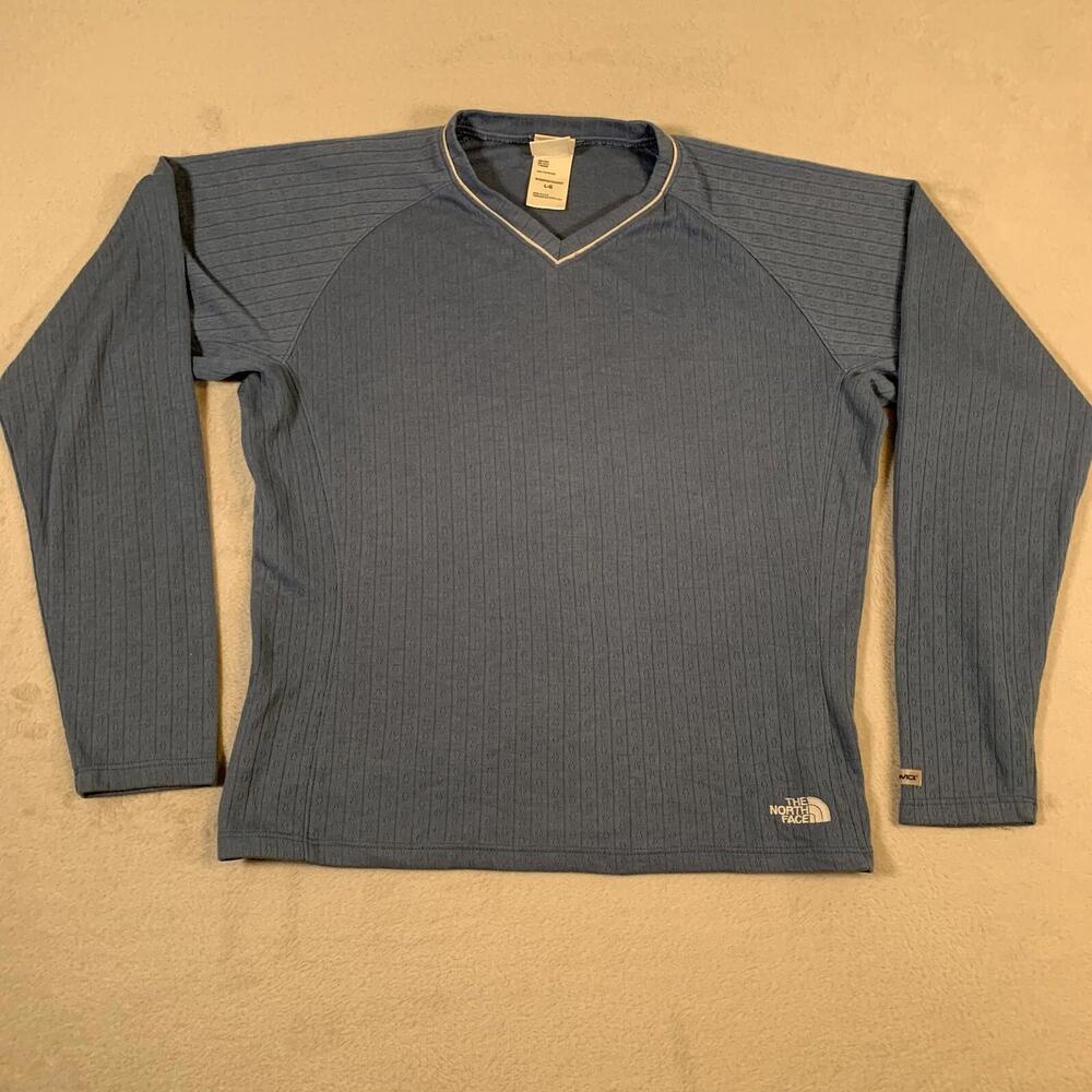 The North Face Women’s Long Sleeve Lightweight Blue Vaporwick Shirt Made USA U54